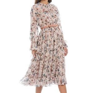 Antonio Melani x Nicola Bathie Floral Chiffon Long Sleeve Belted Dress - size 6